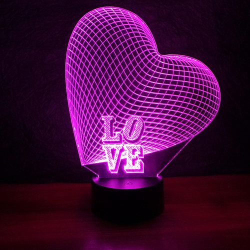 Nagy szív, LOVE felirattal 3d illúzió lámpa