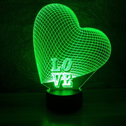 Nagy szív, LOVE felirattal 3d illúzió lámpa