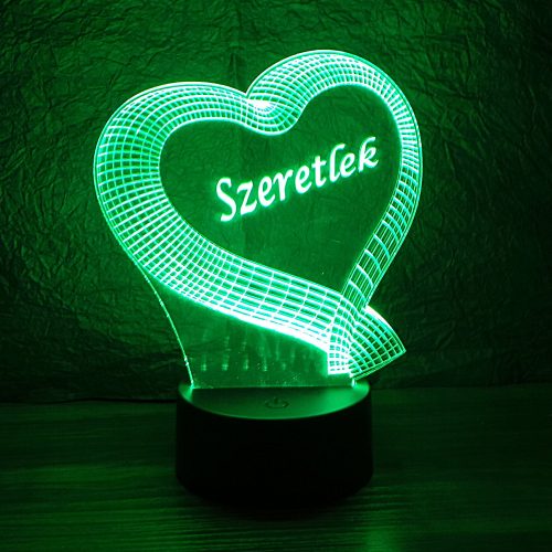 Kis szív szalagból mintás 3d illúzió lámpa egyedi felirattal