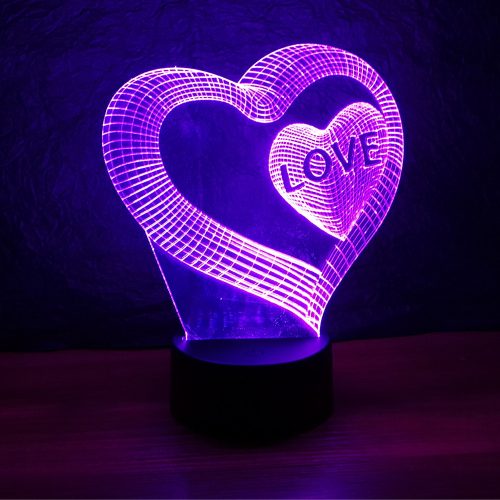 Szív a szívben mintás 3d illúzió lámpa egyedi felirattal