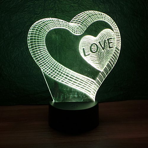 Szív a szívben mintás 3d illúzió lámpa egyedi felirattal