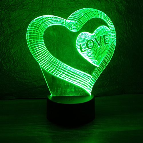 Szív a szívben mintás 3d illúzió lámpa egyedi felirattal