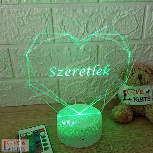 Geometrikus szív alakú 3D lámpa