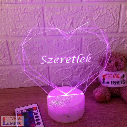 Geometrikus szív alakú 3D lámpa