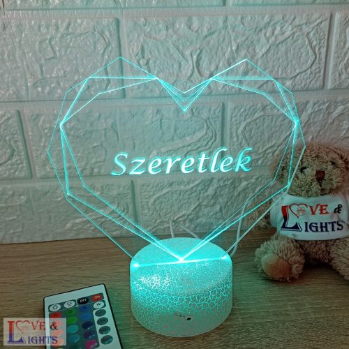 Geometrikus szív alakú 3D lámpa
