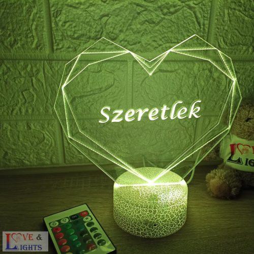 Geometrikus szív alakú 3D lámpa