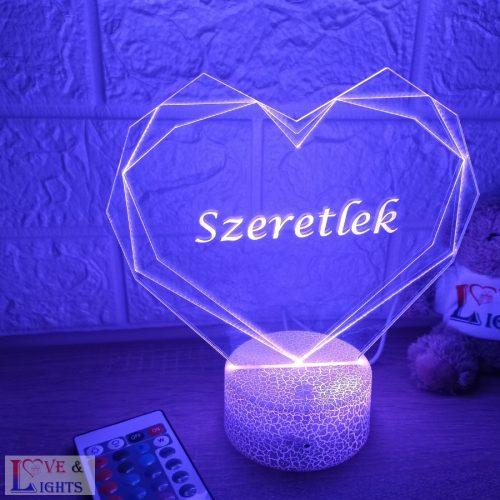 Geometrikus szív alakú 3D lámpa