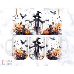 Fekete madárijesztő mintás  halloweeni bögre