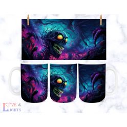 Sárga szemű zombi fej mintás  halloweeni bögre