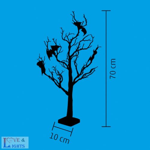 Halloween fa, denevérekkel, narancs színű LED-ekkel - 70 cm
