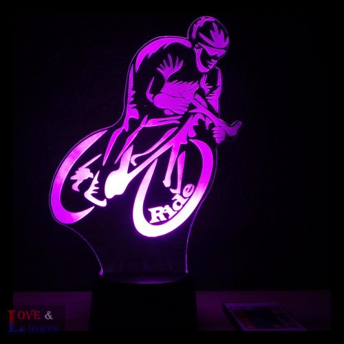 Bicikliző mintás 3D lámpa - kérhető felirattal