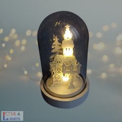   Téli táj mintás dekoráció üvegbúrában, LED-es világítással