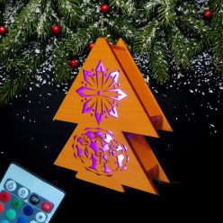   Fenyőfa alakú fa dekoráció LED világítással - hóember mintás