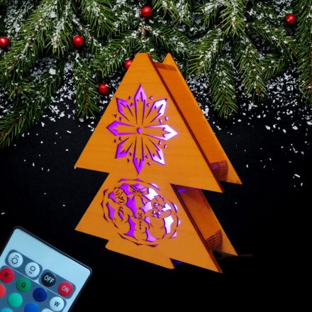 Fenyőfa alakú fa dekoráció LED világítással - hóember mintás