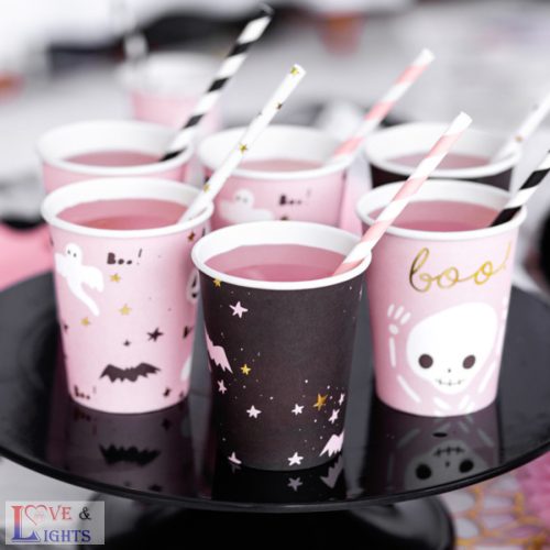 Halloweeni figurás fekete - rózsaszín papírpohár - 6db