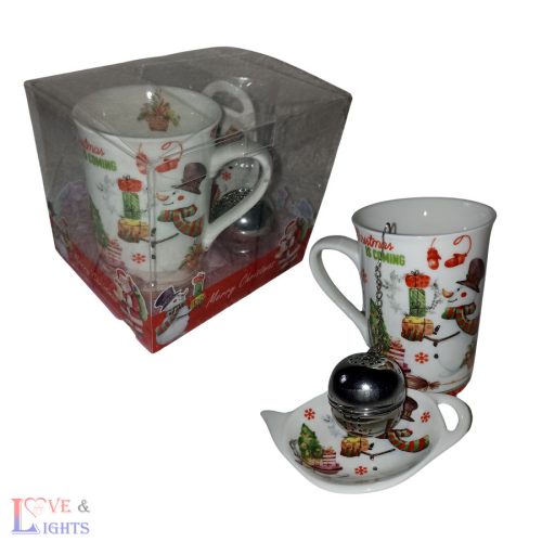 Karácsonyi tea szett fém teafű áztatóval