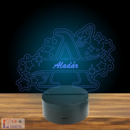 Űrhajó mintás, monogramos 3D lámpa