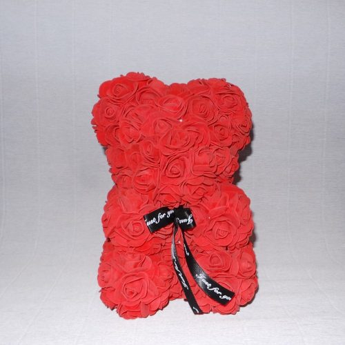 Piros rózsa maci - 25cm