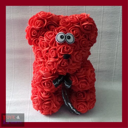 Piros rózsa maci - 25cm