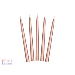   Kúpos gyertyák, fémes, rózsaszín arany, 24cm (1 db / 10 db.)