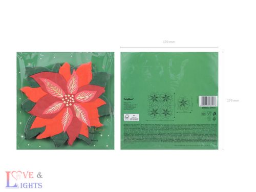 Mikulásvirág mintás karácsonyi szalvéta  (1 csomag / 20 db)