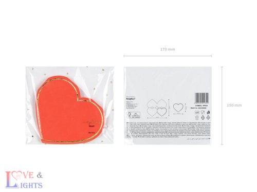 Szalvéta Szív, piros, 14,3x12,5 cm (1 db / 20 db)