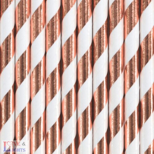 Rosegold színű papírszívószál - 10db