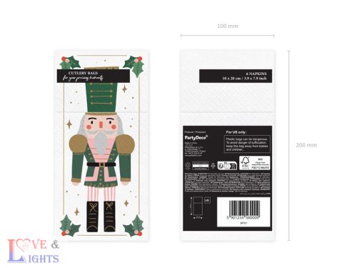 Evőeszköz tartó Diótörő mintás , 10x20 cm, mix (1 pkt / 6 db.)