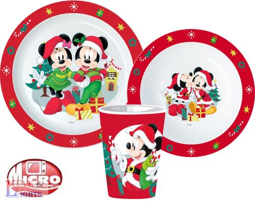 Disney Minnie and Mickey Karácsonyi étkészlet, micro műanyag szett, pohárral 260 ml