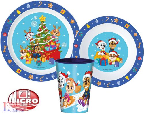 Mancs Őrjárat Holiday Karácsonyi étkészlet, micro műanyag szett, pohárral 260 ml