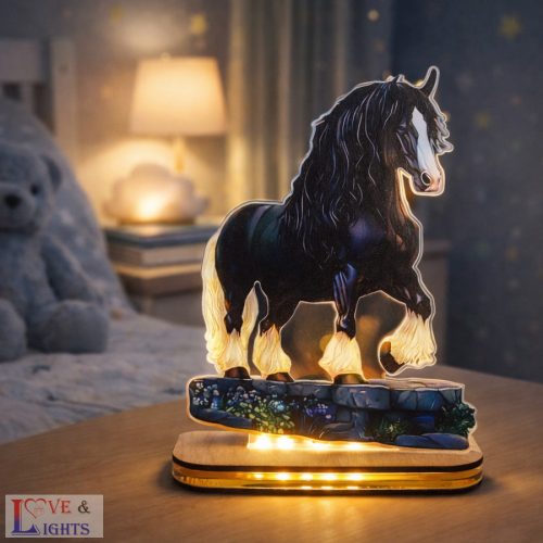 Fekete ló mintás színes LED lámpa