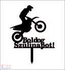 Cross motoros mintás tortadísz - Boldog Szülinapot! felirattal