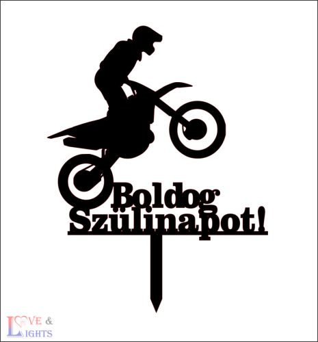 Cross motoros mintás tortadísz - Boldog Szülinapot! felirattal