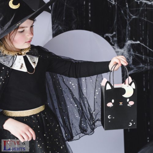 Fekete macska mintás halloweeni ajándékzacskó