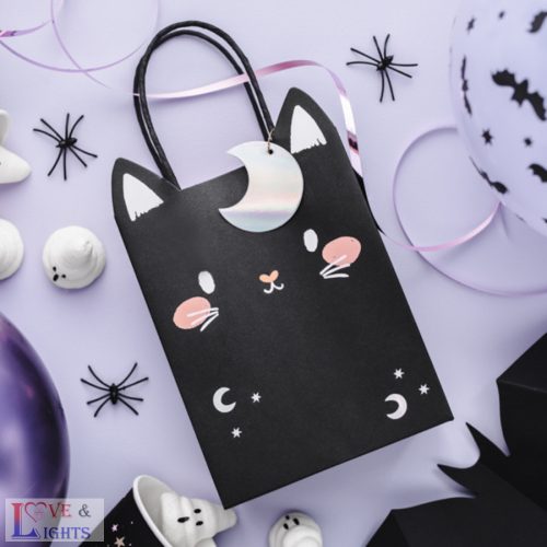 Fekete macska mintás halloweeni ajándékzacskó