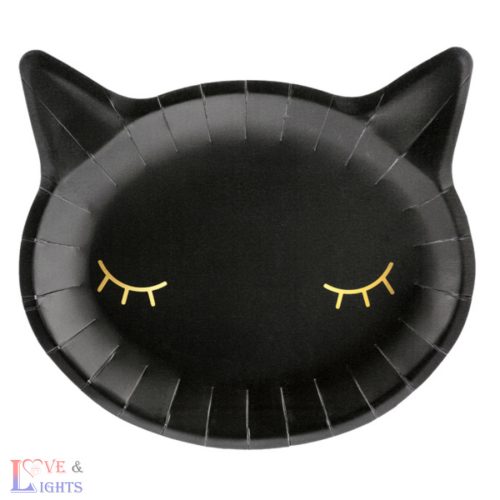 Fekete macska - halloweeni papírtányér - 6db