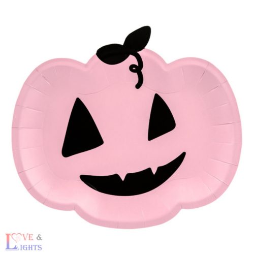 Rózsaszín tök - halloweeni papírtányér - 6db