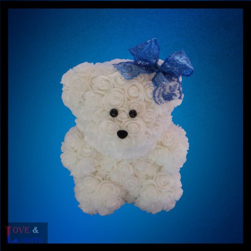 Fehér rózsa maci - 25 cm