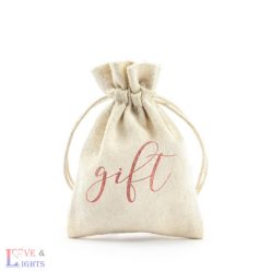   Ajándéktartó zsákvászon tasak - rosegold Gift felirattal