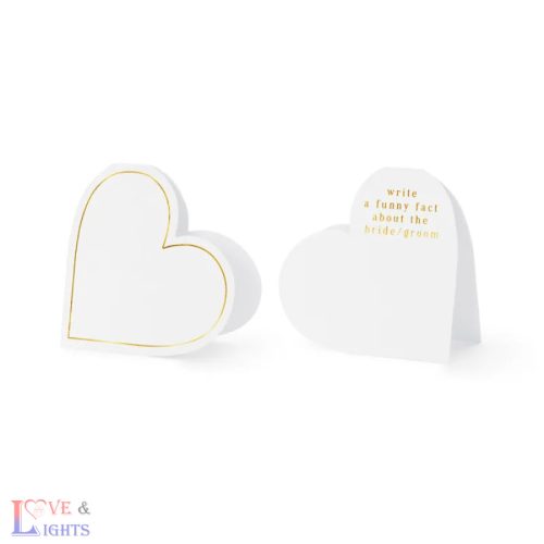 Szív alakú ültetőkártya - arany szegély - 10 db