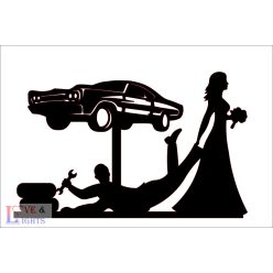 Autószerelős vicces esküvői tortadísz