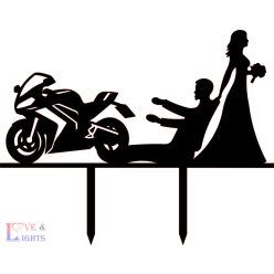 Vicces motoros esküvői sziluett tortadísz