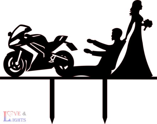 Vicces motoros esküvői sziluett tortadísz