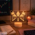 Kripto témájú 3D lámpa -  Ethereum pálmafákkal