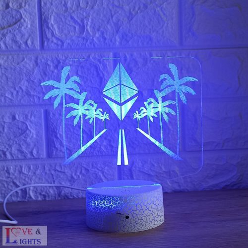 Kripto témájú 3D lámpa -  Ethereum pálmafákkal