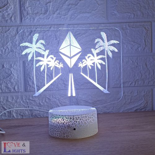 Kripto témájú 3D lámpa -  Ethereum pálmafákkal