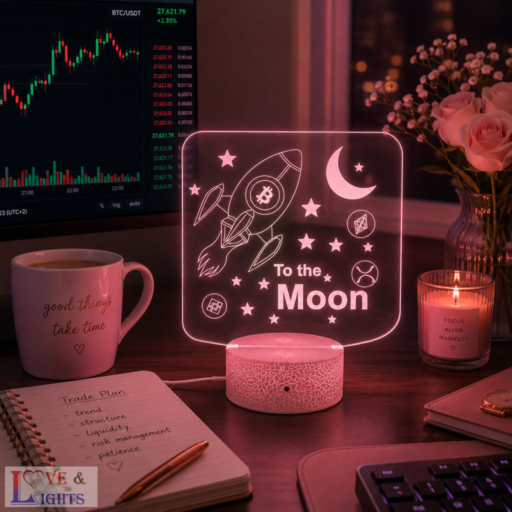 Egyedi Crypto 3D lámpa - to te moon