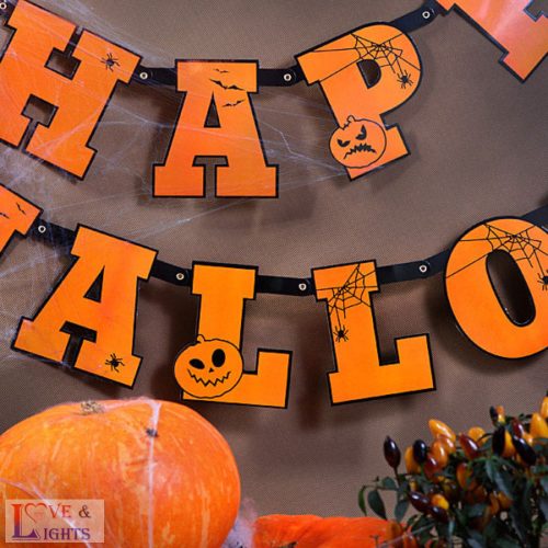 Happy Halloween feliratos narancs - fekete füzér