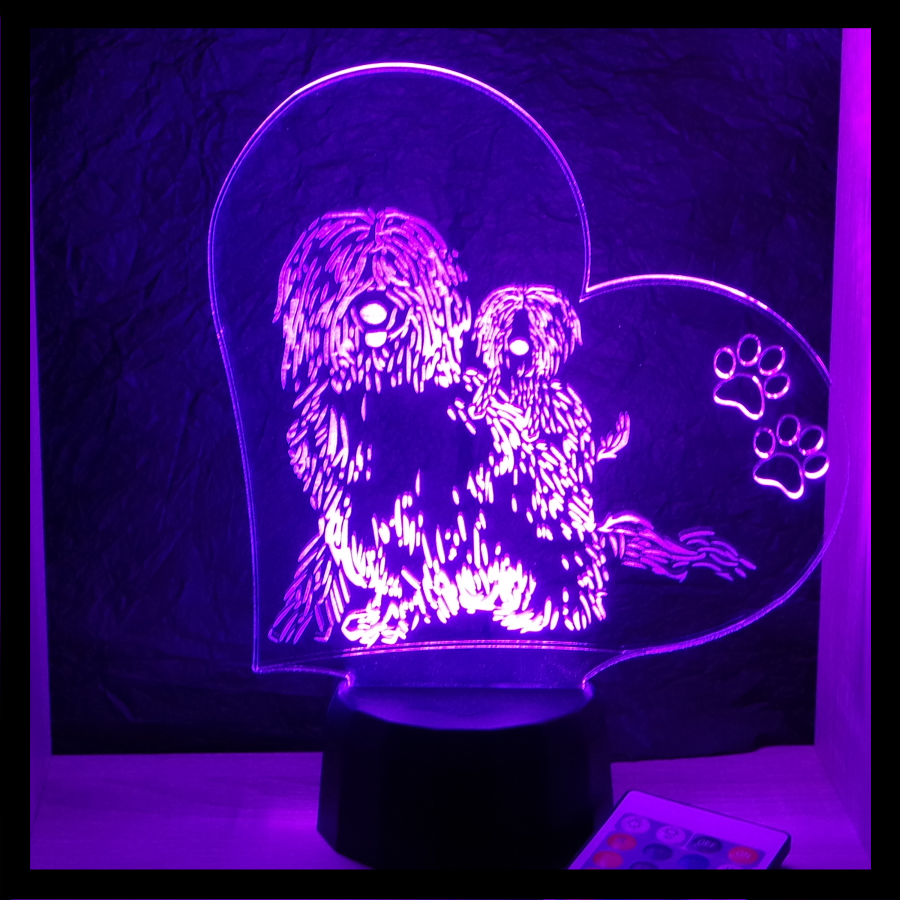 Komondor mintás kutya lámpa - 3d illúzió lámpa - illusoóion lamp - egyedi ajándékok boltja - love and lights