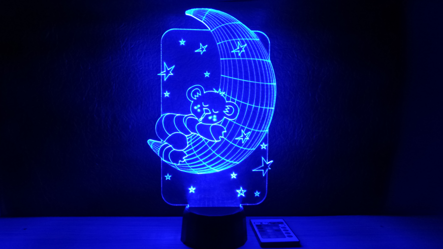 Maci holdacskán alakú 3D illúzió lámpa - különleges ajándék gyermekeknek - tökéletes éjjeli lámpa kicsiknek és nagyoknak